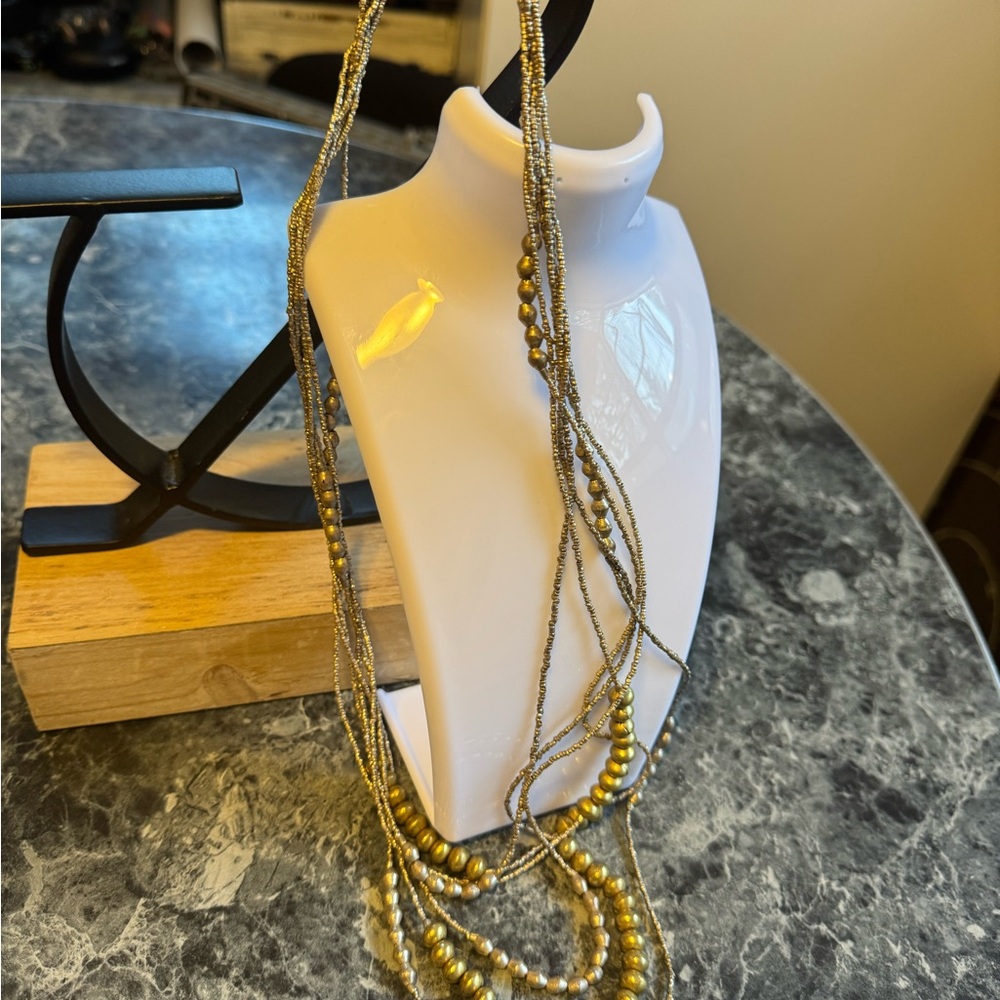 Multi-Strand Gold Beaded Women's Necklace